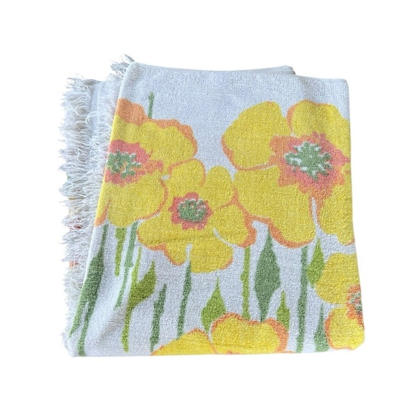 VTG MCM Poppies Fringed Oversized Bath Beach Pool Towel Vera Neumann? 35x58 FLAW - Picture 6 of 11